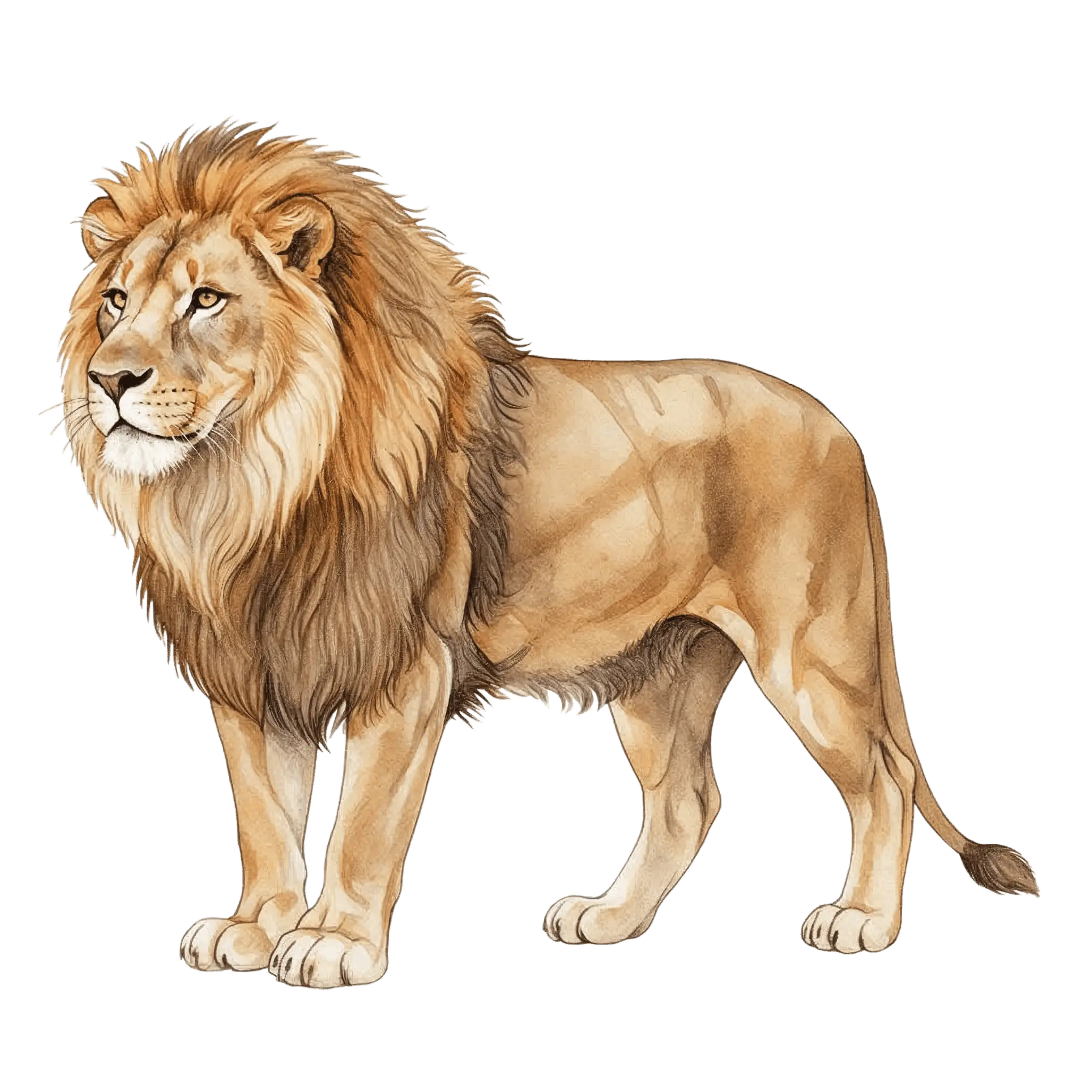 Finished watercolor lion, the same animal in colour